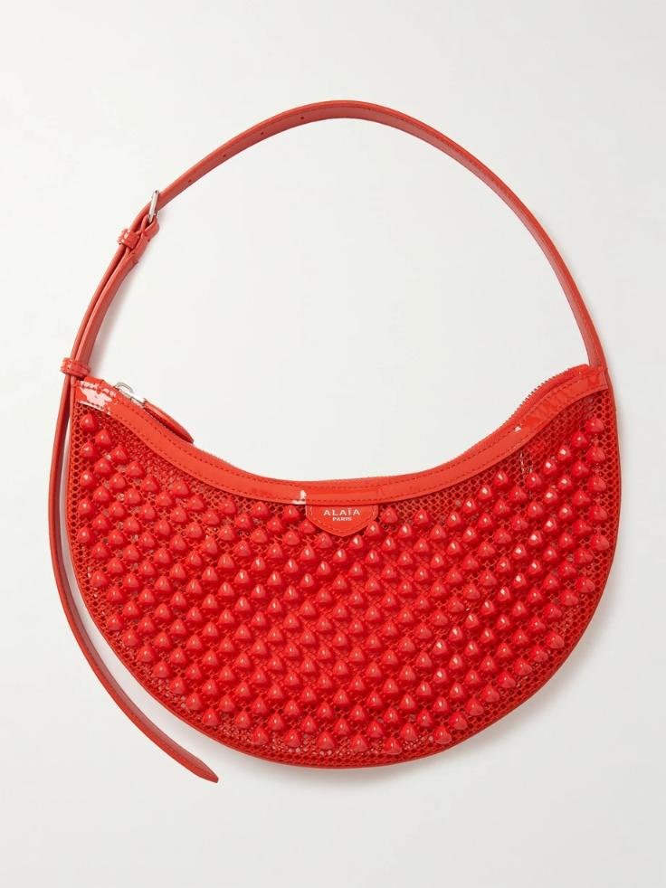 알라이아 숄더백 ALAÏA Demi embellished leather-trimmed mesh shoulder bag 1647597341942293