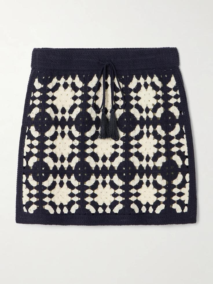 프레임 미니스커트 FRAME Crocheted tasseled cotton-blend mini skirt 1647597335784823